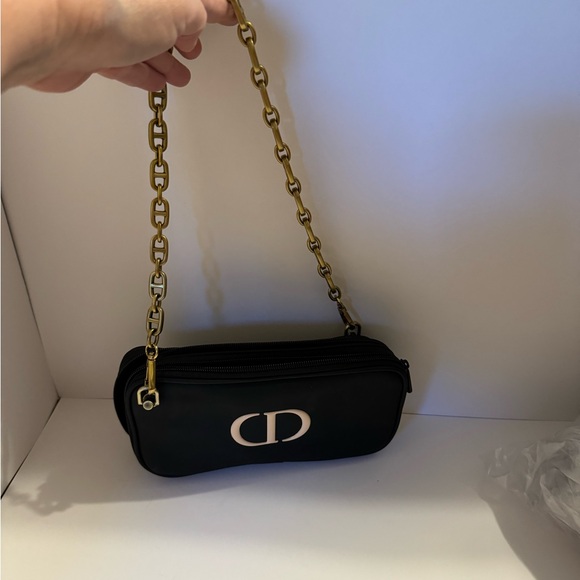 Dior Black Repurposed Makeup Bag With Gold CD Initials. - Picture 3 of 10